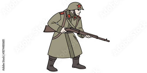 WWII Soviet Soldier with Rifle Vector Illustration