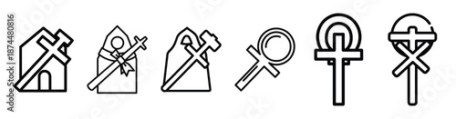 christian holiday symbol Line art illustration isolated on white background of palm sunday icons