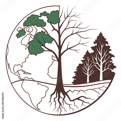 Tree contrasting seasons on globe nature