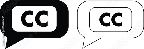 Closed caption icons. Subtitles and CC symbols. Universal Caption Symbols. accessibility graphic design. Multimedia and streaming signs