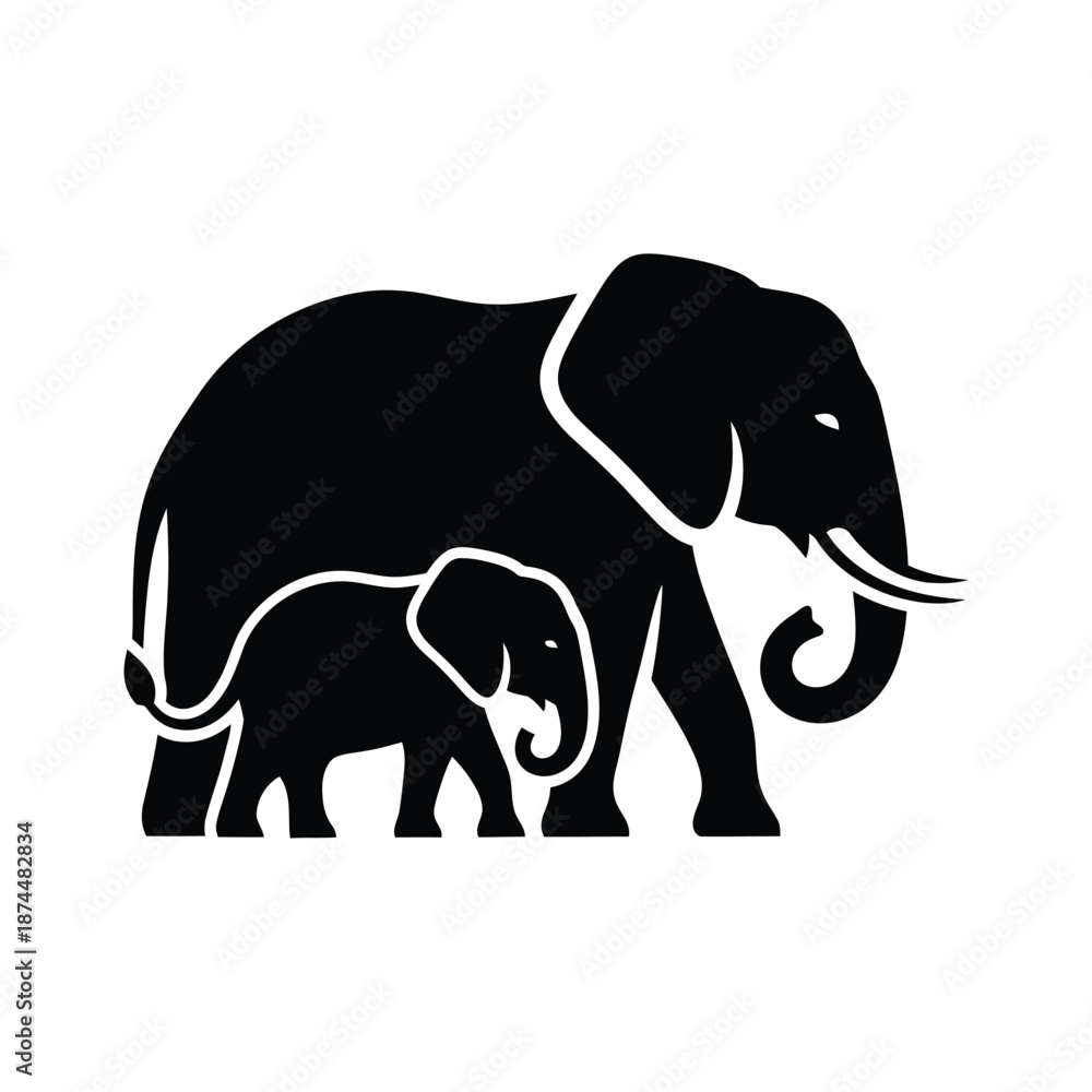 Obraz premium Elephant And Calf Family Silhouette