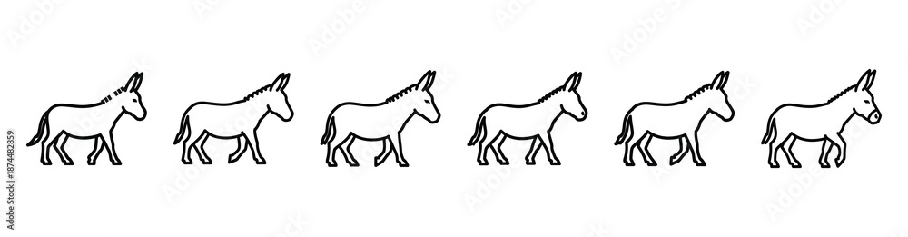 Obraz premium donkey silhouette walk Line art illustration isolated on white background of palm sunday icons