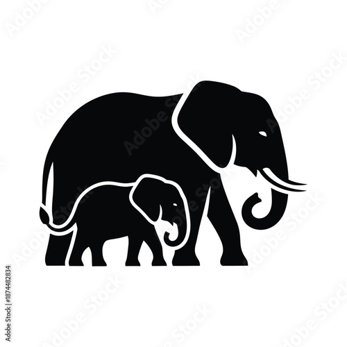 Elephant And Calf Family Silhouette