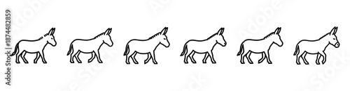 donkey silhouette walk Line art illustration isolated on white background of palm sunday icons