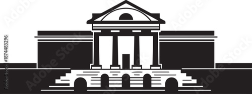 Illustration of a grand building with columns and steps viewed from the front