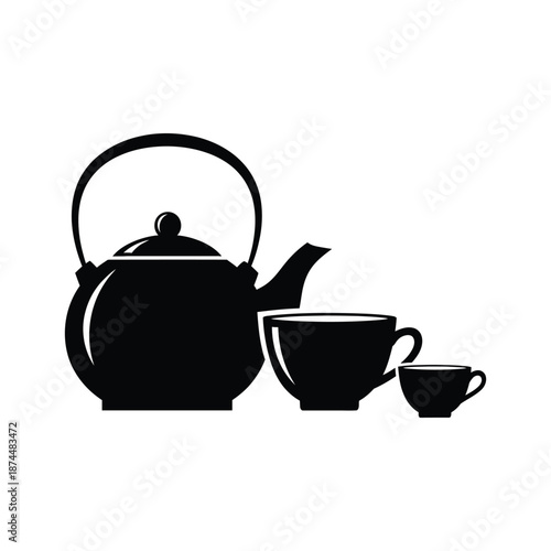 Tea Pot And Cups Silhouette