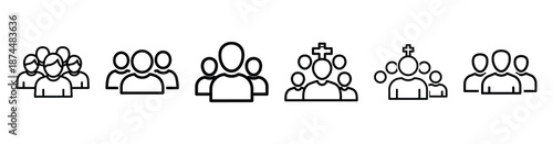 faithful people gathering Line art illustration isolated on white background of palm sunday icons