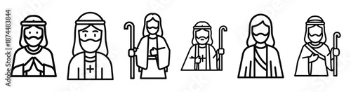 faithful welcome messiah Line art illustration isolated on white background of palm sunday icons