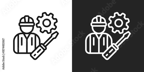 Worker Icon In Black And White Line Style