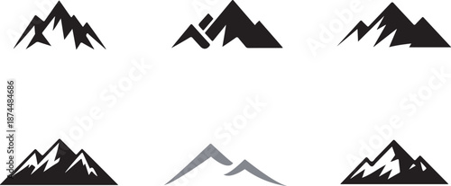Simple mountain range icons black silhouettes and a light gray outline