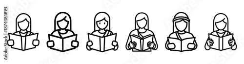 holy scripture reading Line art illustration isolated on white background of palm sunday icons