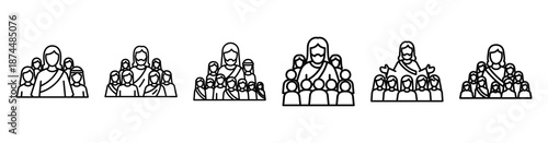 jesus arrival celebration Line art illustration isolated on white background of palm sunday icons