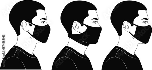 Incorrect Face Mask Wearing Vector Icons Showing Common Mistakes in Public Health Safety and Personal Protective Equipment Usage Awareness