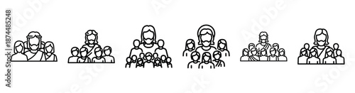 jesus crowd interaction Line art illustration isolated on white background of palm sunday icons