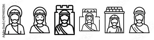 jesus entering jerusalem Line art illustration isolated on white background of palm sunday icons