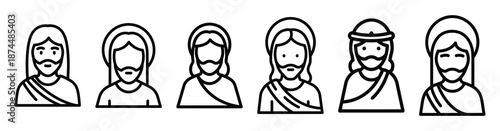 jesus humble arrival Line art illustration isolated on white background of palm sunday icons