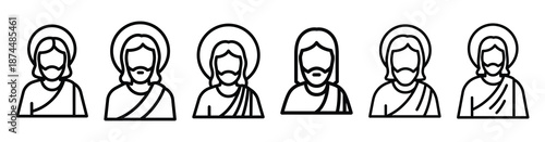 jesus humble journey Line art illustration isolated on white background of palm sunday icons