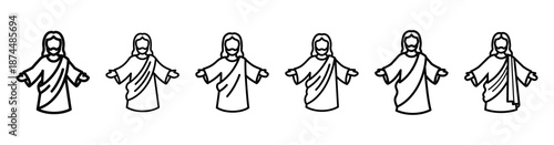 jesus robe flowing Line art illustration isolated on white background of palm sunday icons