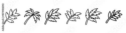 palm branch waving Line art illustration isolated on white background of palm sunday icons