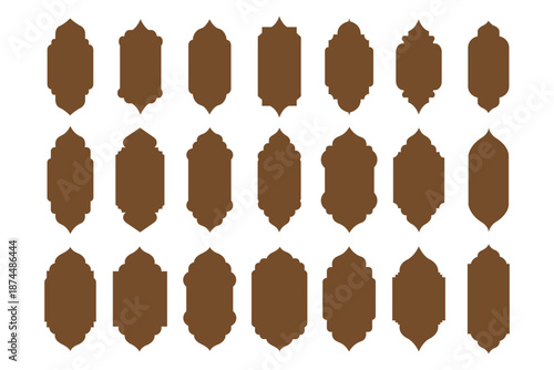 Old islamic window shapes vector set in oriental style. Black silhouette eid mubarak decorative arches, mosque borders or moroccan gates. Arabic muslim architecture frames, ramadan design elements