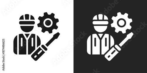 Worker Icon In Black And White Glyph Style