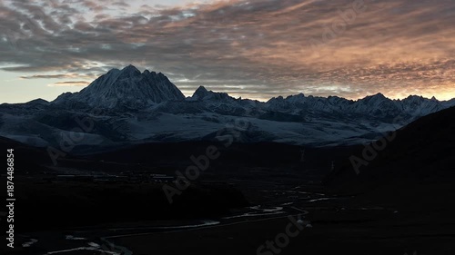 Sunrise Aerial Hyperlapse of Yala Snow Mountain in Sichuan
