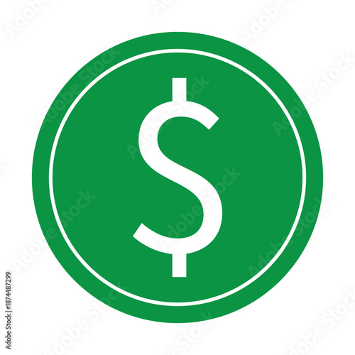 dark green dollar sign icon, flat vector with transparent background