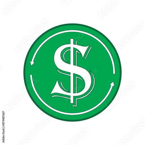 dark green dollar sign icon, flat vector with transparent background