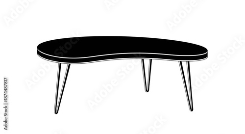 Silhouette of a Mid-Century Modern Kidney-Shaped Coffee Table with Hairpin Legs