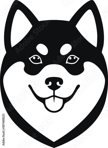 Cute Shiba Inu or Akita Dog Head Silhouette Vector Illustration for Pet, Animal, and Veterinary Design