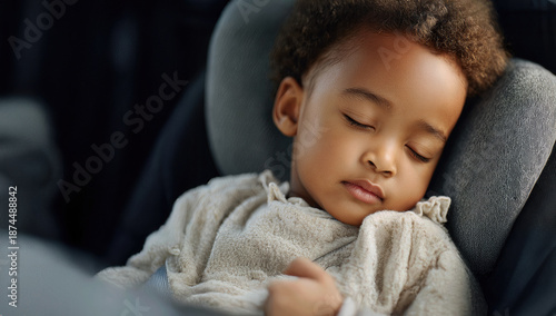 Peaceful Child Sleeping Comfortably in Car Seat on a Gentle