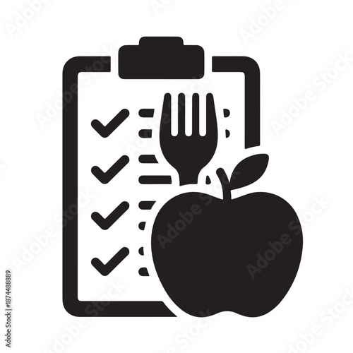 Healthy Eating Checklist Icon with Apple and Fork
