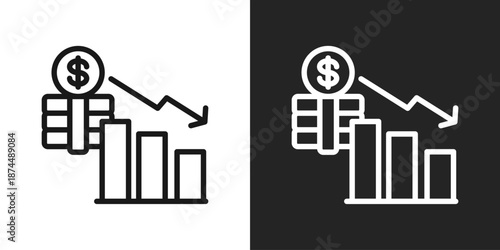 Recession Icon In Black And White Line Style