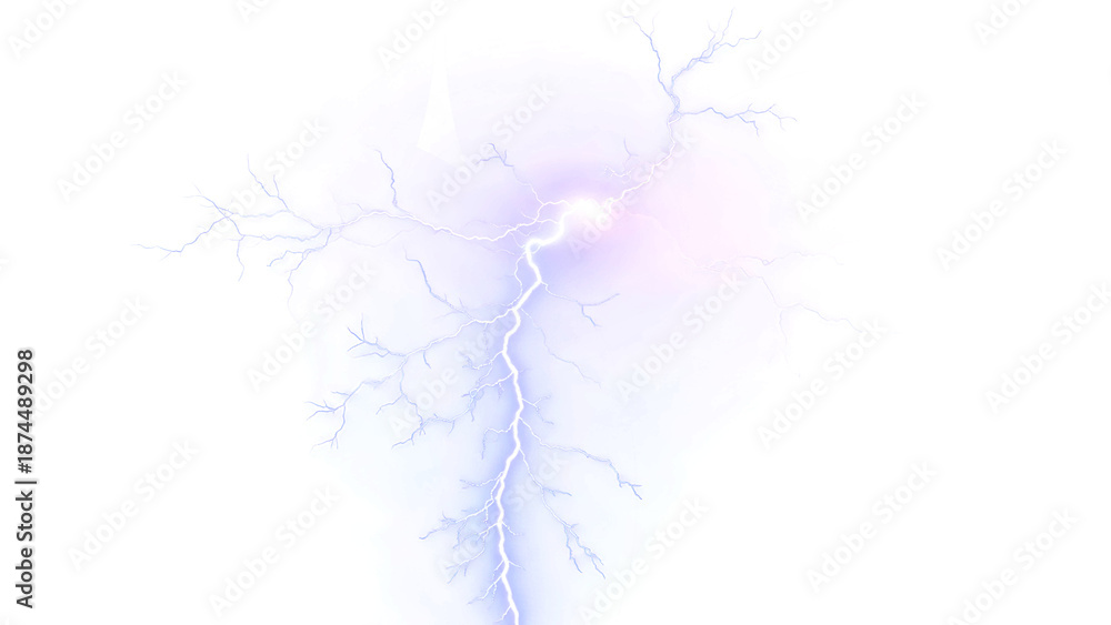 Fototapeta premium Electric blue lightning strikes through a serene natural landscape at dusk.