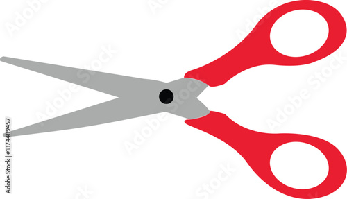 Red handled scissors icon for school stationery office supply and home tailoring or craft design concepts isolated on white background for graphic projects