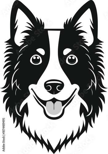 Black and white Border Collie dog head portrait vector illustration for pet animal lovers sheepdog breed and canine mascot design concepts isolated on white