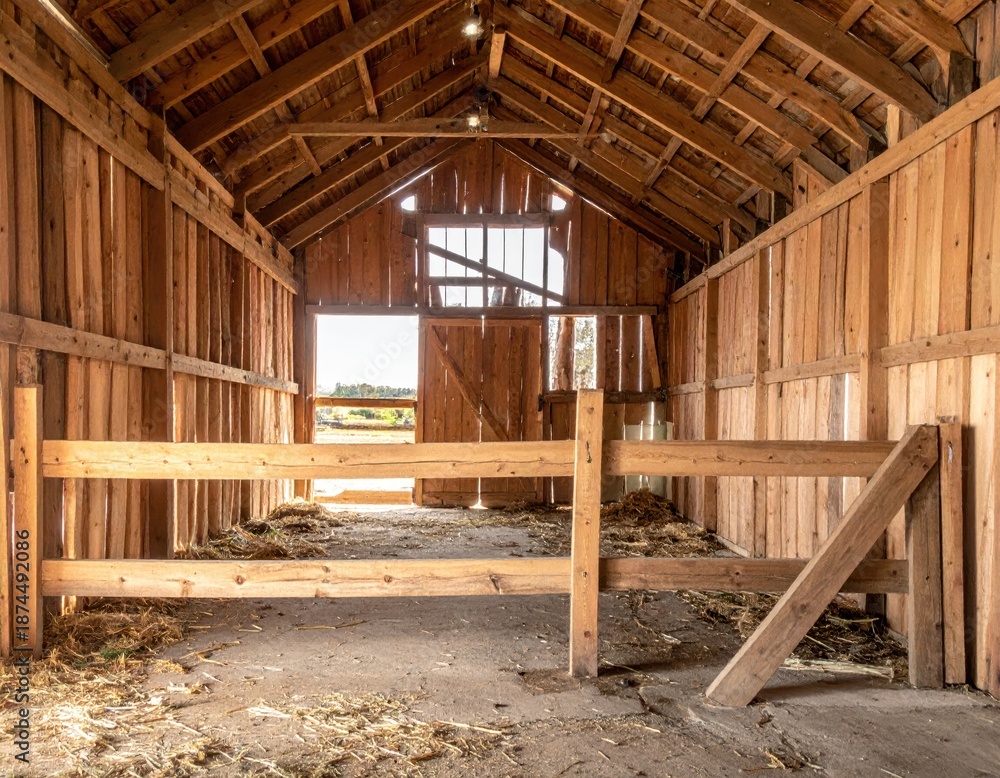 Fototapeta premium Rustic Wooden Barn Interior with Natural Light and Simple Design