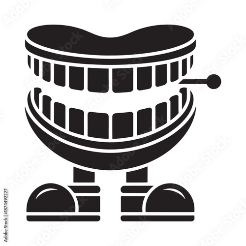 A playful illustration of cartoon teeth with legs and a tongue