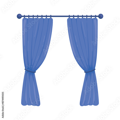 Blue Curtains with Tie-backs on a Curtain Rod