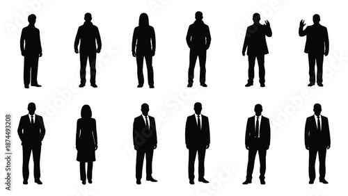 Silhouettes of business people isolated on white background, Vector