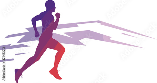 Running silhouette illustration, gradient athlete icon, speed motion graphic, sports energy design, fitness symbol, dynamic movement art