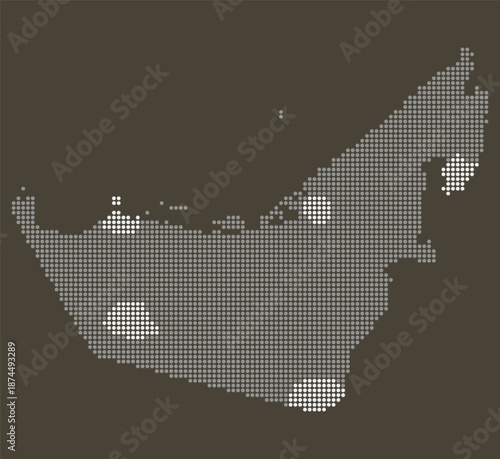 UAE Logistics Hub Map with Dotted Port Infrastructure and Supply Chain Nodes. United Arab Emirates dotted map.