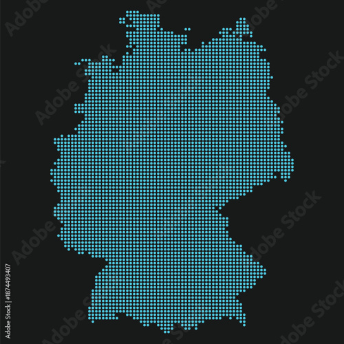 Germany Digital Network Map with Futuristic Cyan Dotted Grid System. Geeman dotted map.