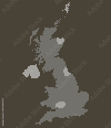 UK Urban Distribution Map with Dotted Logistics Grid and Regional Transport Hubs. United Kingdom dotted map.