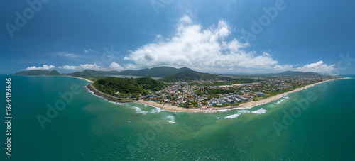 Aerial panorama of the coastline of the island of Santa Catarina. Florianopolis, Brazil