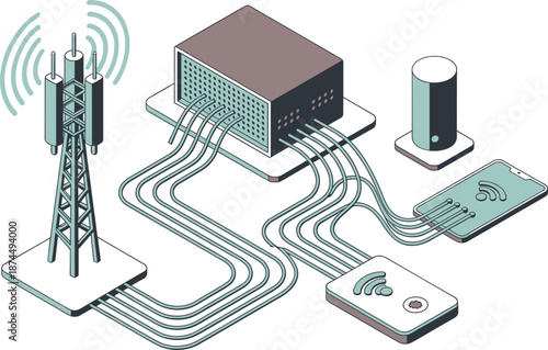 Network Connectivity Diagram With Cell Tower Server And Smartphone technology communication