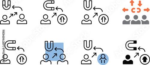 Set of icons representing customer acquisition and lead generation vector illustration