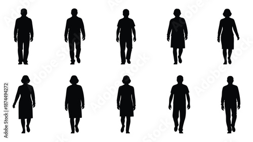 Silhouettes of people isolated on white background, Vector