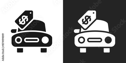 Car Sales Icon In Black And White Glyph Style