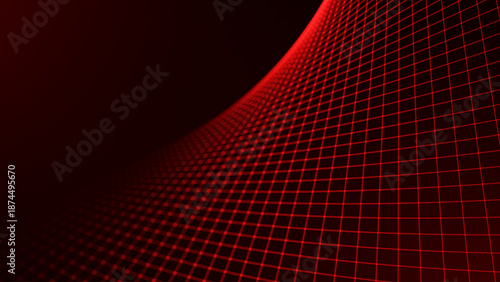 Red Glowing Cyber Wireframe Grid Background With Laser Lines. Retro Futuristic Perspective Game Backdrop For Posters, Banners, Wallpapers. Vector Illustration.